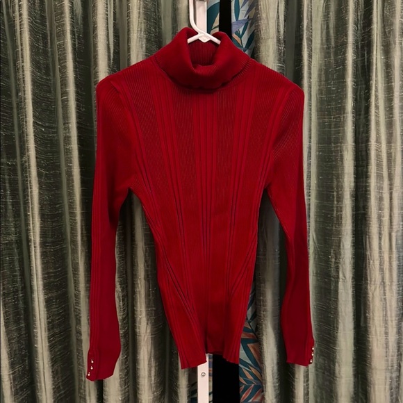 White House Black Market Red Turtleneck Sweater Size Medium EUC Ribbed - Picture 1 of 5